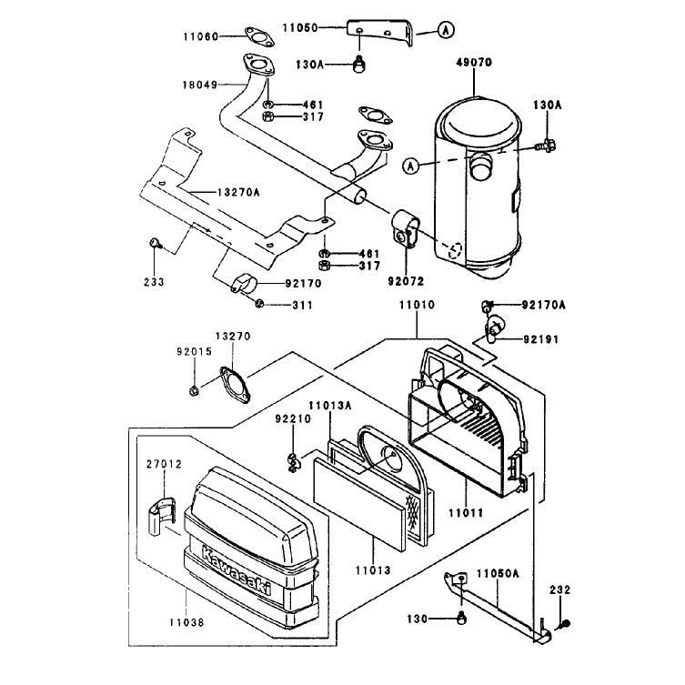 Air FilterMuffler Assembly Kawasaki FH500V-AS25