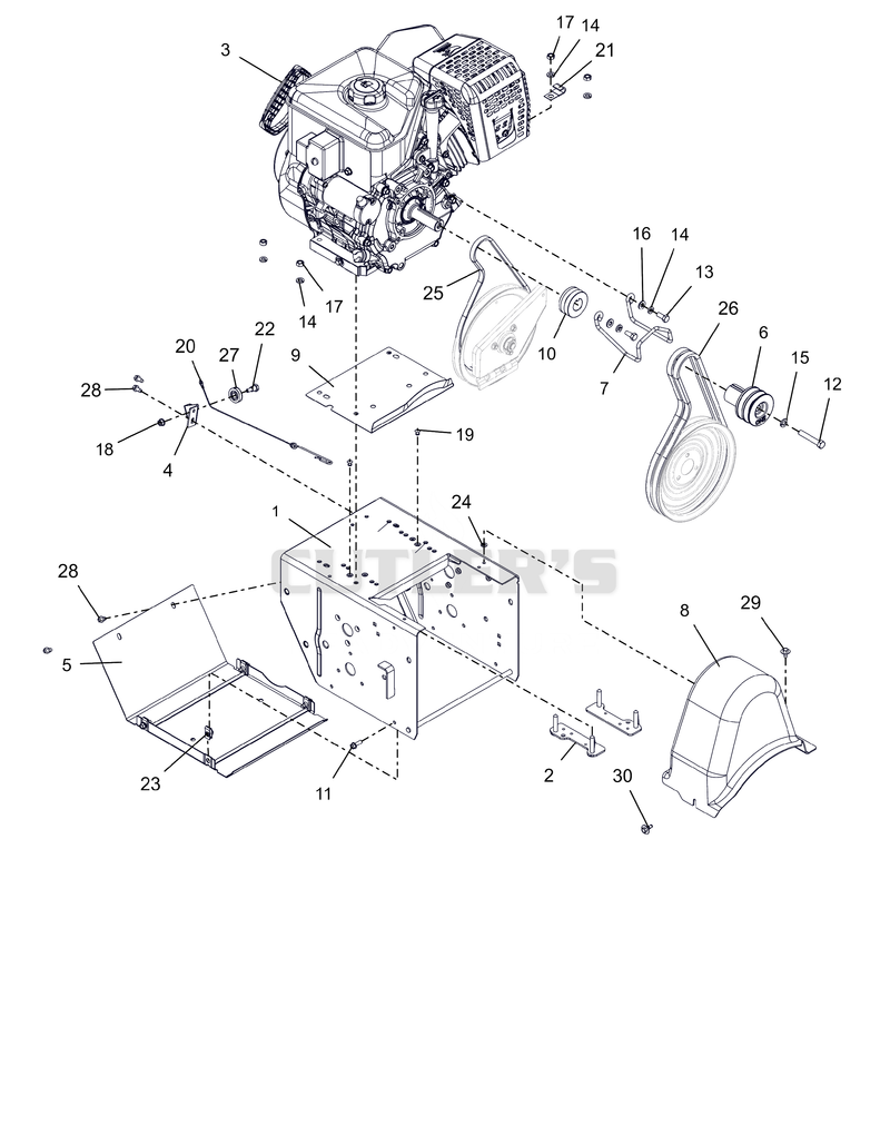 Engine, Frame and Belt Drive - 24" EFI CE