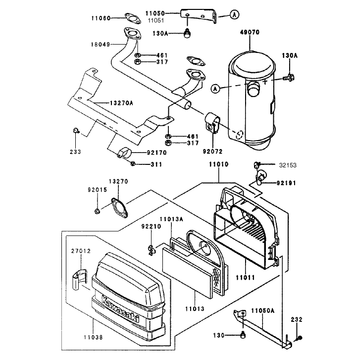 Air Filtermuffler Assembly Kawasaki Fh451v-As08