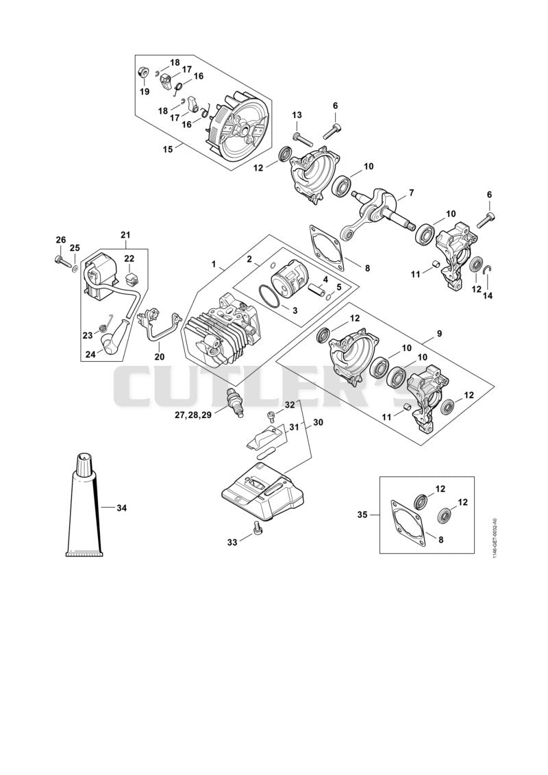 Cylinder with piston, Ignition system