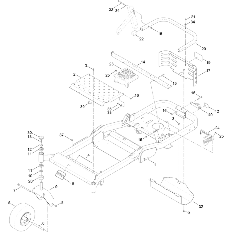 Frame, Front Axle and Caster Wheel Assembly