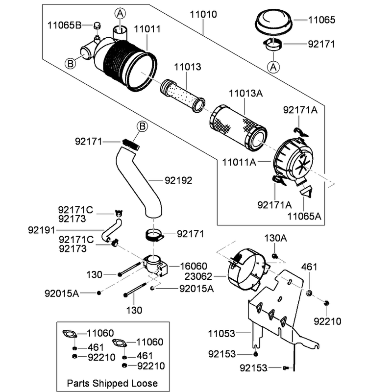 Air Filter and Muffler Assembly  Kawasaki FH680V-BS39