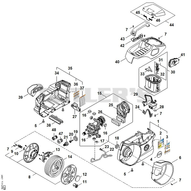Cover, Hose reel, Switch, Air baffle, Battery compartment