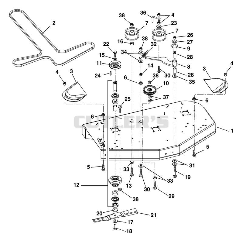 Mower Deck, Belt, Idlers And Blades
