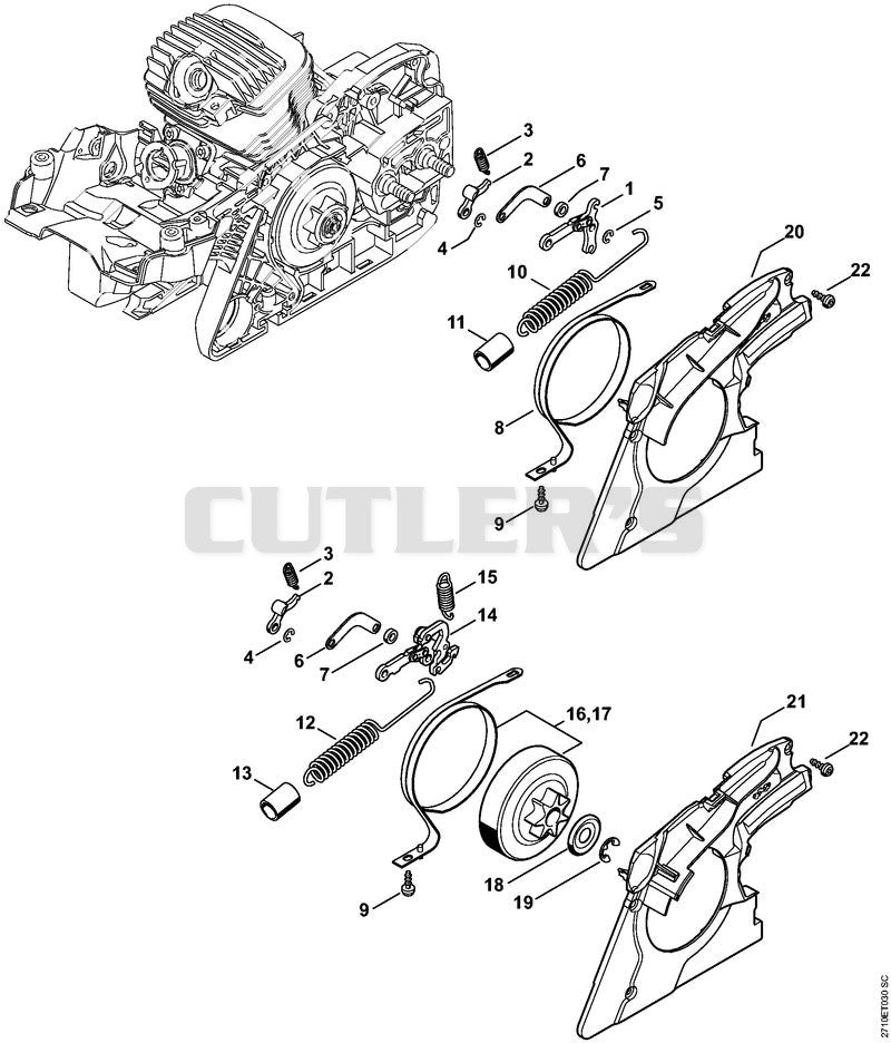 Chain brake, Chain tensioner, Chain sprocket cover