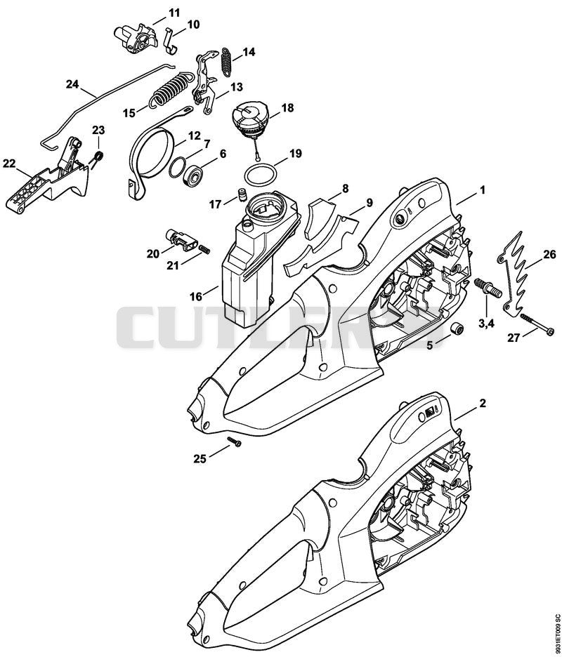 Handle housing, Oil tank
