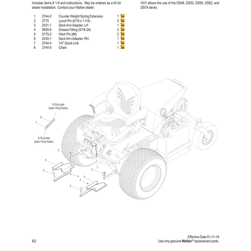 H24D, H27I AND H37I DECK ARM ADAPTER KIT