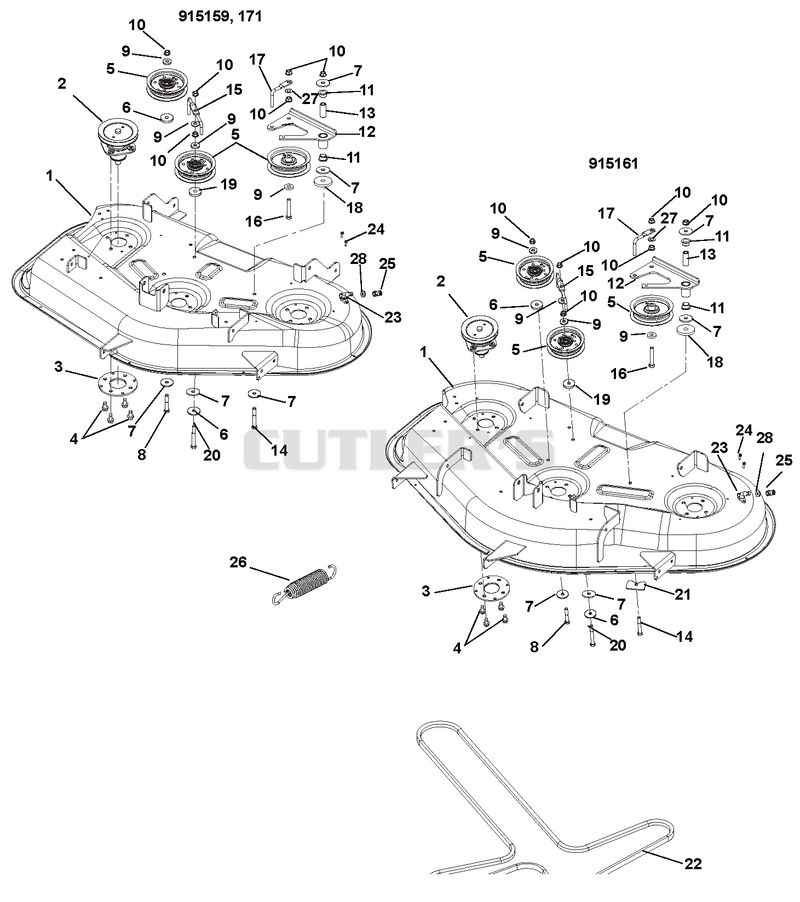 Mower Deck, Belt And Idlers