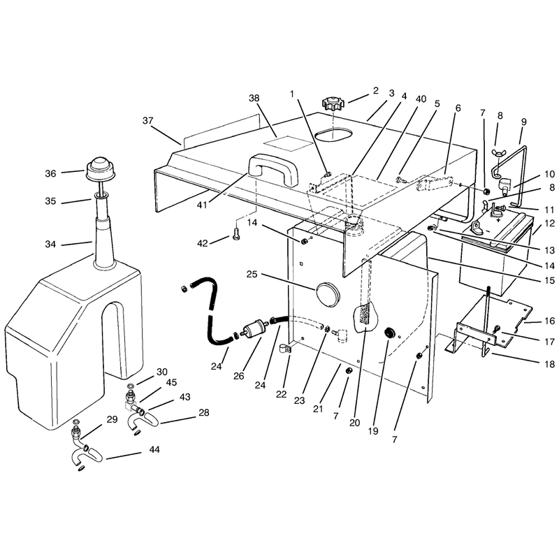Hood Fuel Tank and Hydraulic Reservoir Assembly
