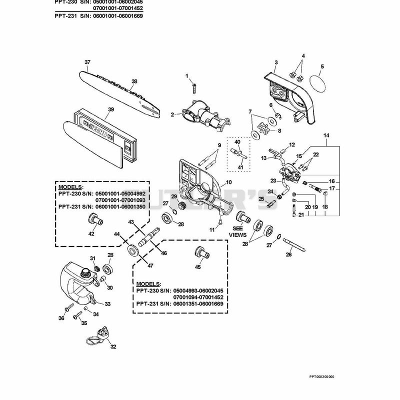 Gear Case, Auto-Oiler, Bar and Chain