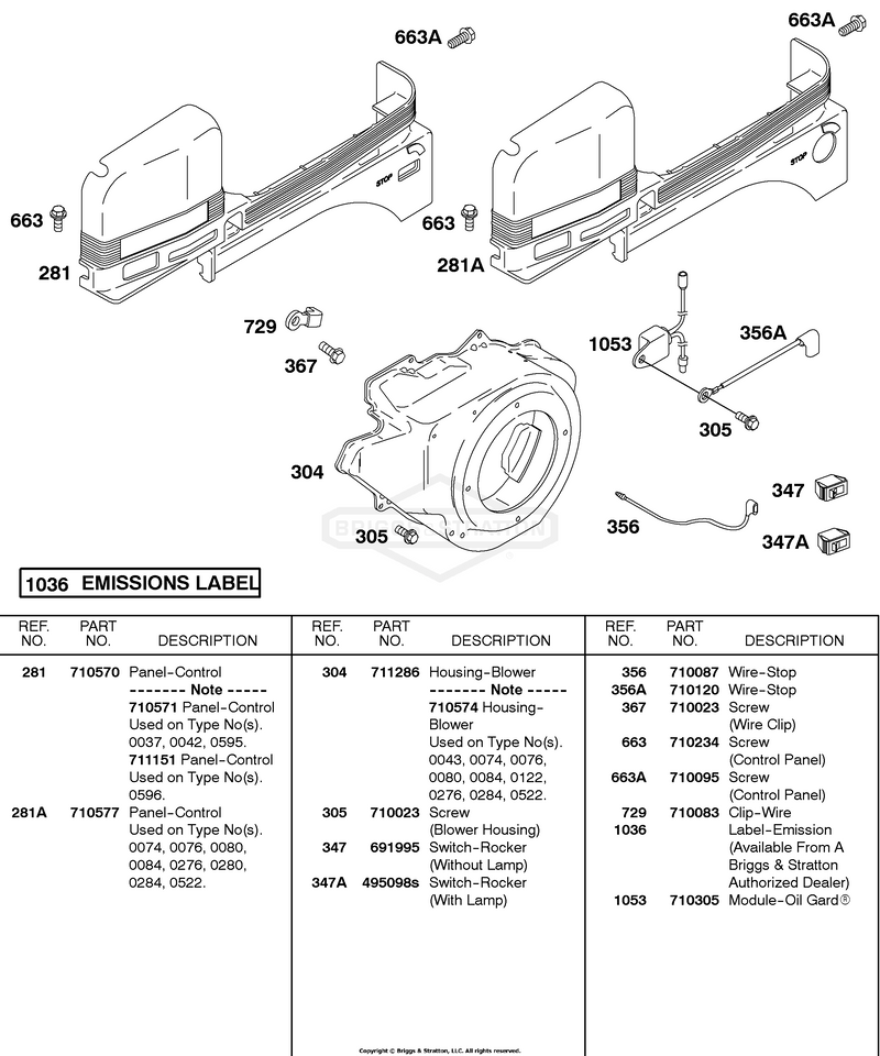 Blower Housing, Control Panel, Flywheel