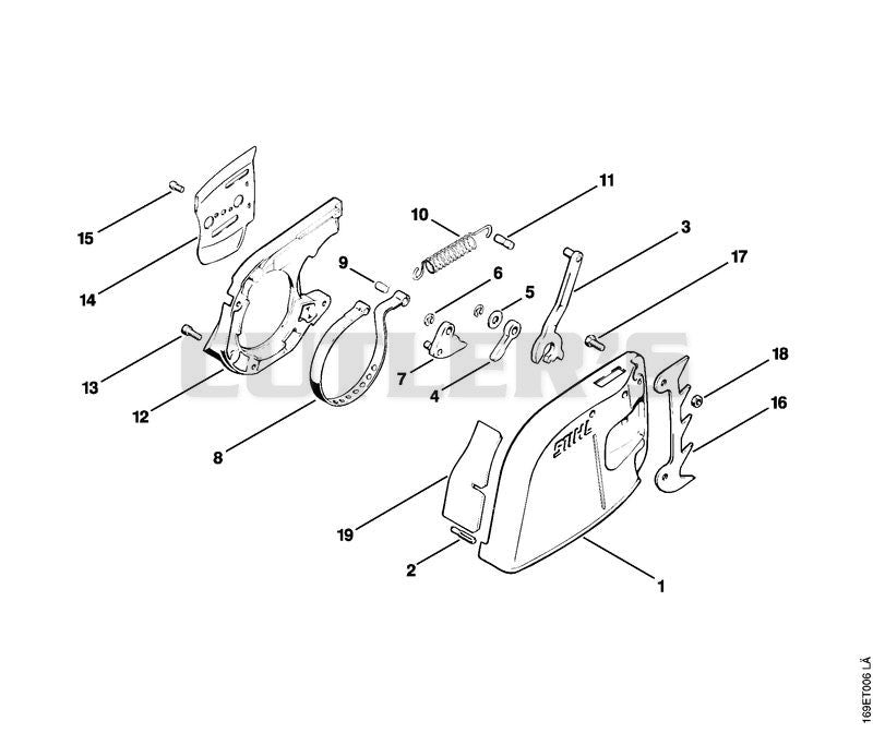 Chain brake, Chain tensioner, Chain sprocket cover