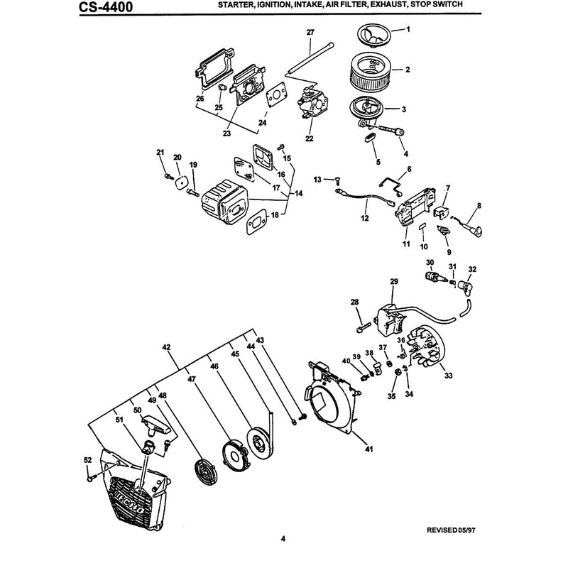 Starter, Ignition, Intake, Air Filter, Exhaust, Stop Switch