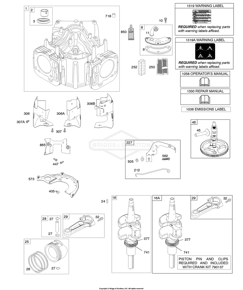 Cylinder, Crankshaft, Camshaft, Air Guides, Piston, Rings, Connecting Rod