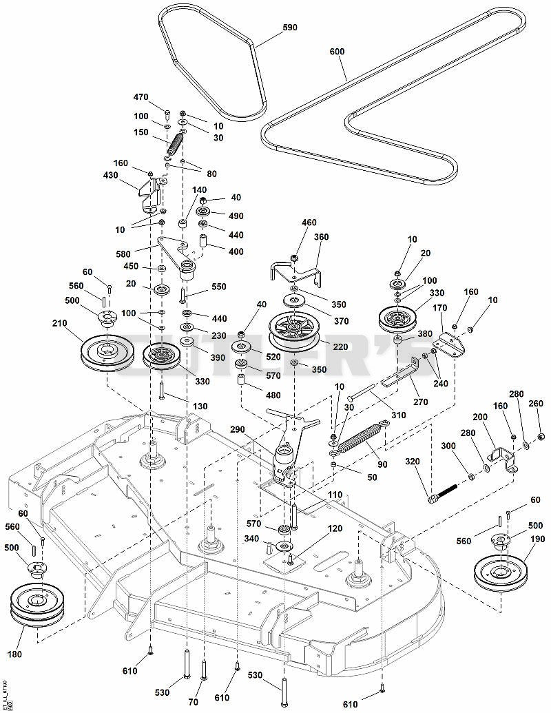 60" Mower Deck - Pulleys, Belts & Idler Arms