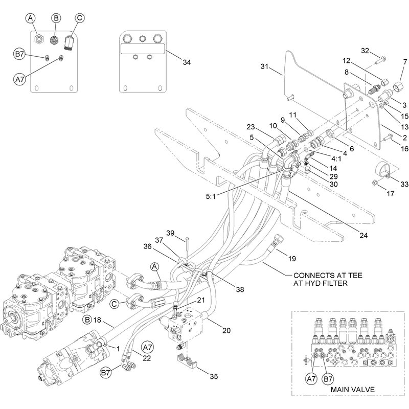 Tandem Pump and  Main Valve Hydraulic Plumbing Assembly No. 2