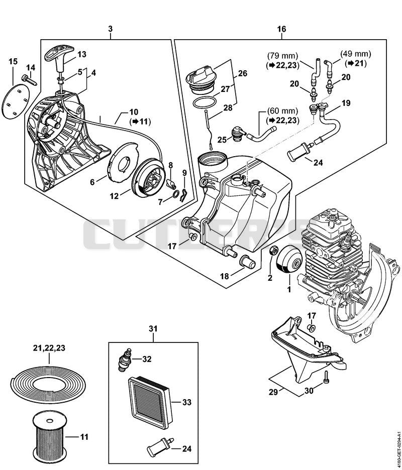 Rewind starter, Fuel tank