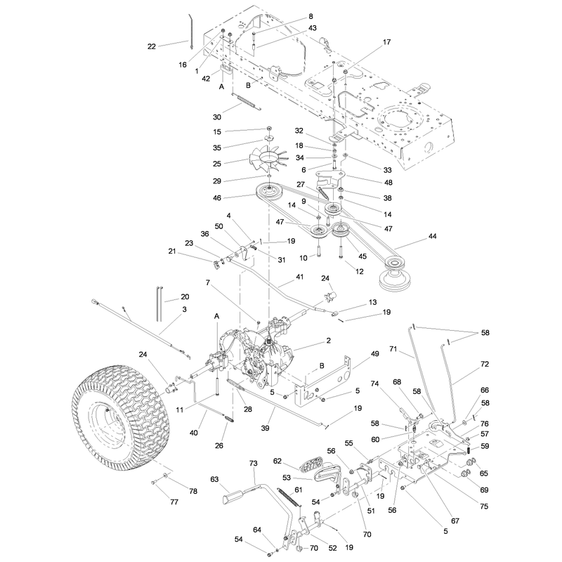 Transmission Belt Traction and Brake Pedal Assembly