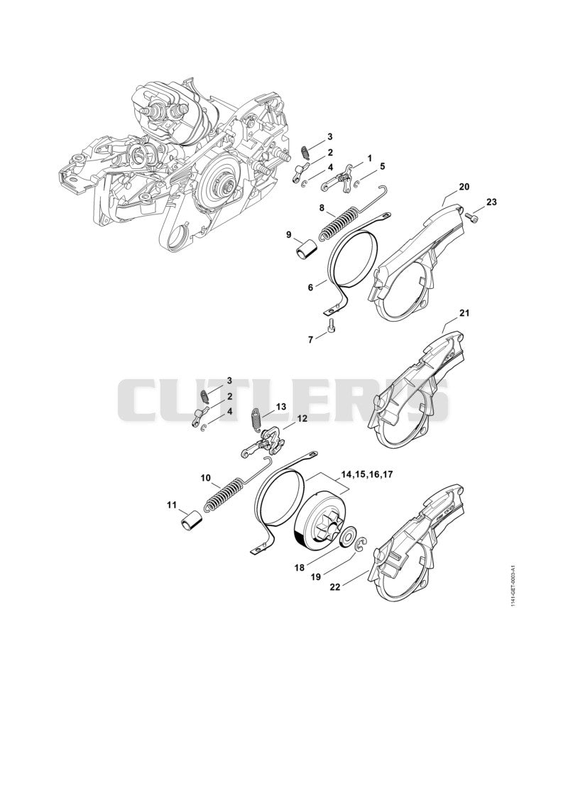 Chain brake, Chain tensioner, Chain sprocket cover