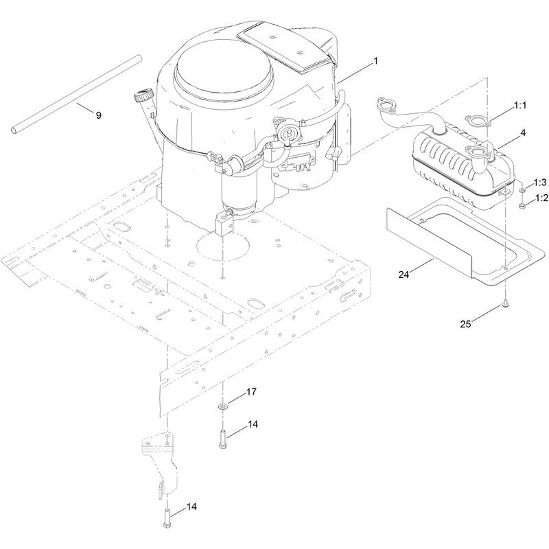 Engine and Muffler Assembly