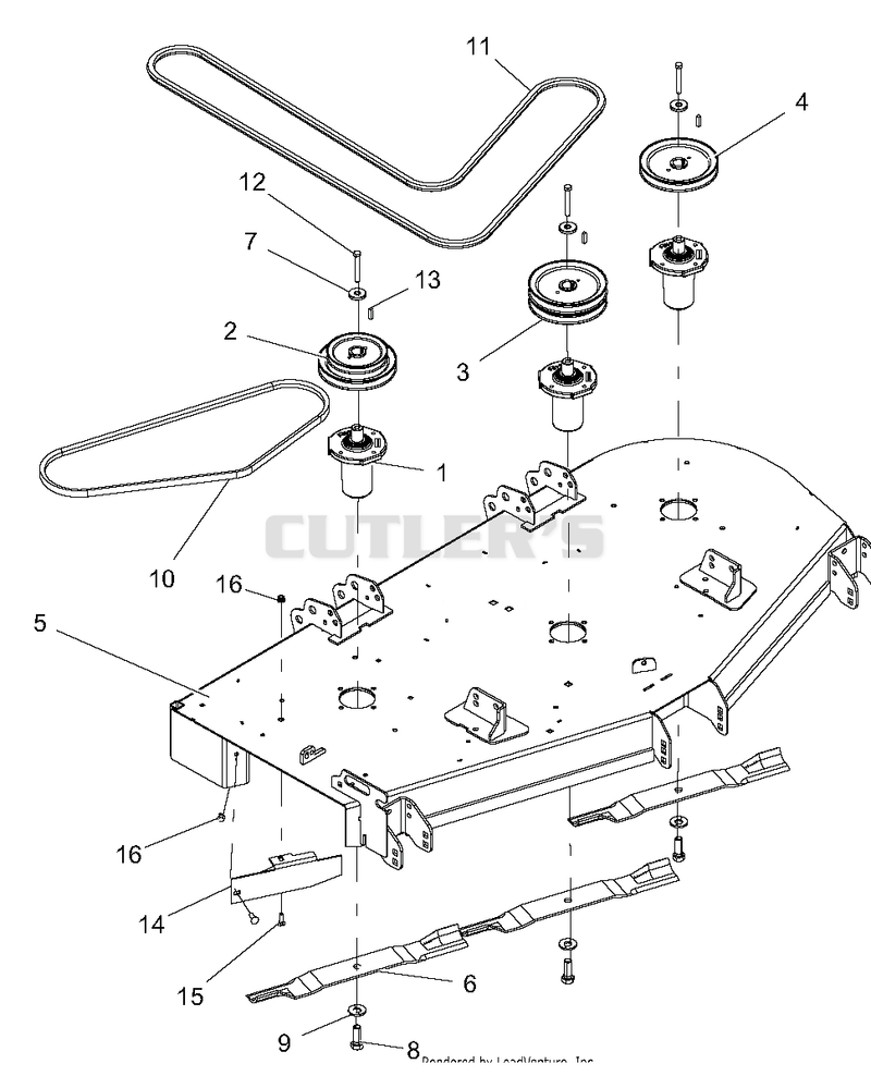 Deck, Belts, Baffles, Blades and Spindles - 60" Deck