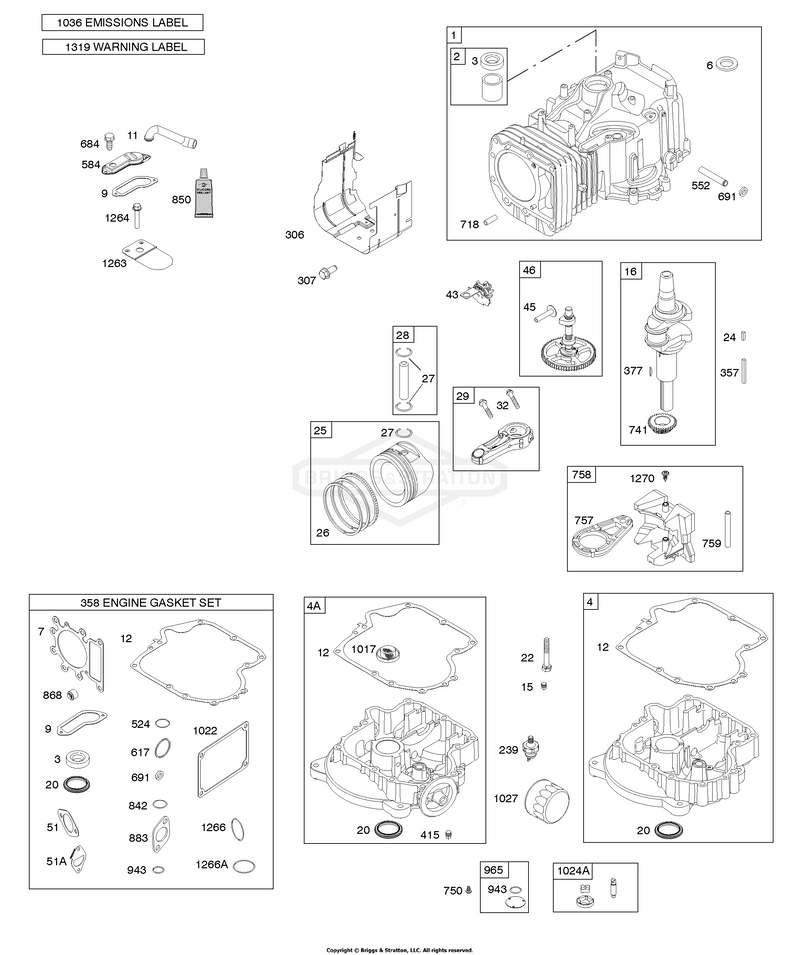 Camshaft, Crankshaft, Cylinder, Engine Sump, Gasket Set-Engine, Lubrication, Piston, Rings, Connecting Rod, Warning Label
