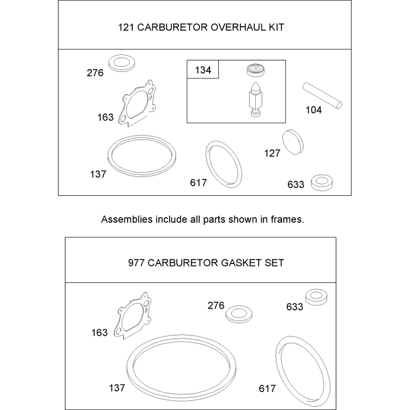Carburetor Overhaul Kit Assembly Briggs and Stratton 125K02-0202-E1