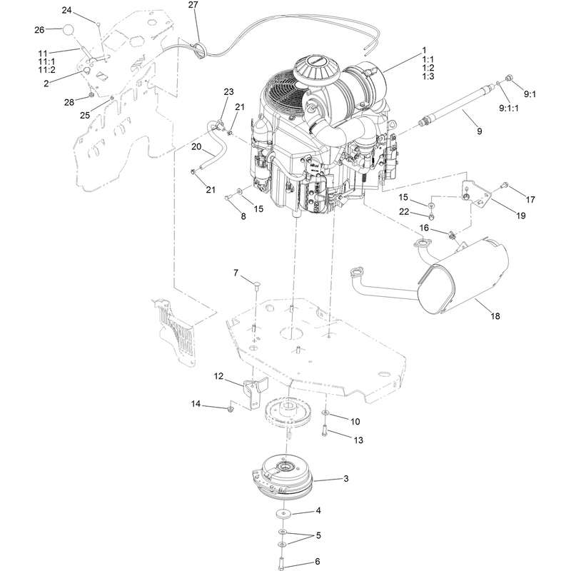 Engine, Clutch and Muffler Assembly