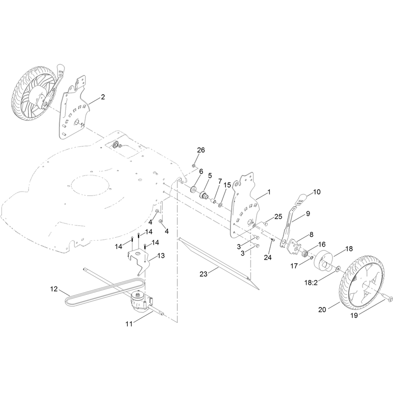Rear Wheel Transmission and Height of Cut Assembly