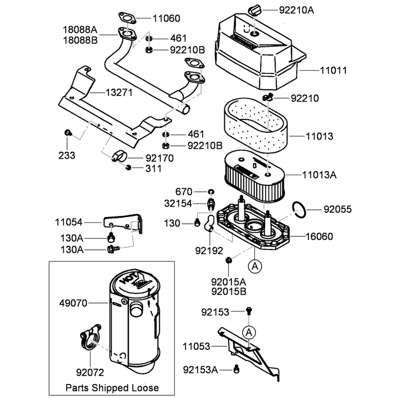 Air Filter and Muffler Assembly Kawasaki FH430V-ES28