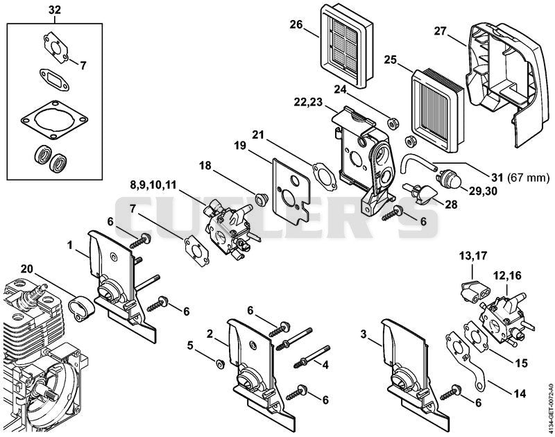 Carburetor housing, Air filter