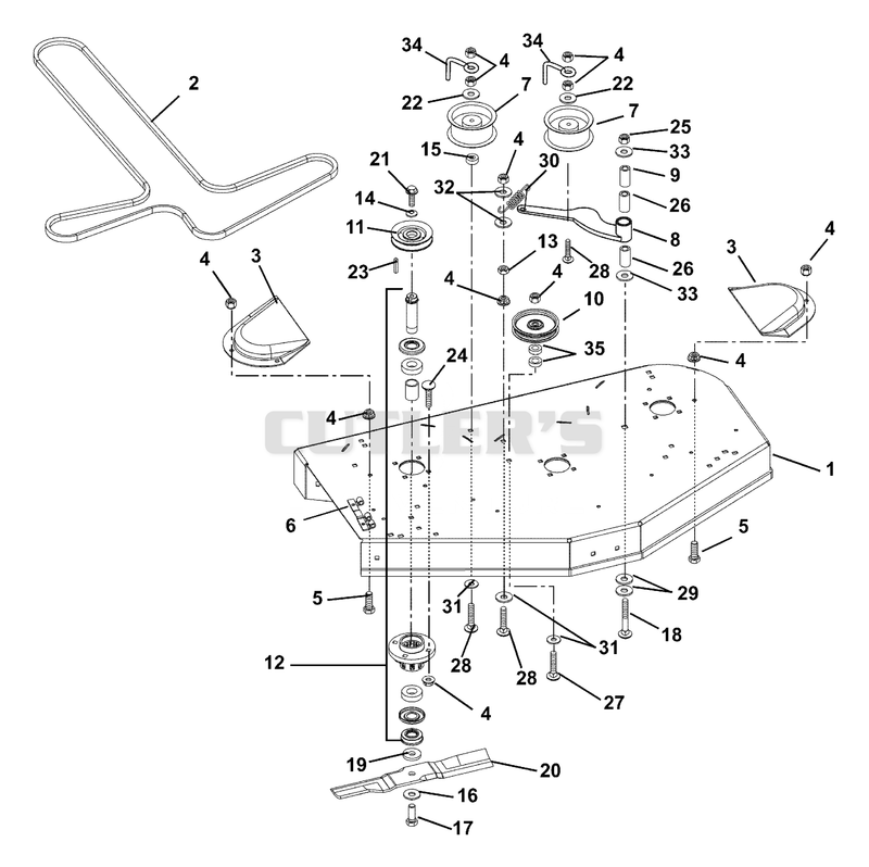 Mower Deck, Belt, Idlers And Blades