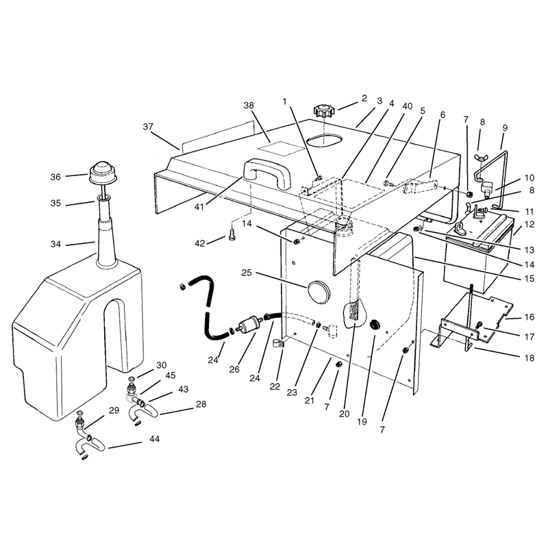 Hood Fuel Tank and Hydraulic Reservoir Assembly