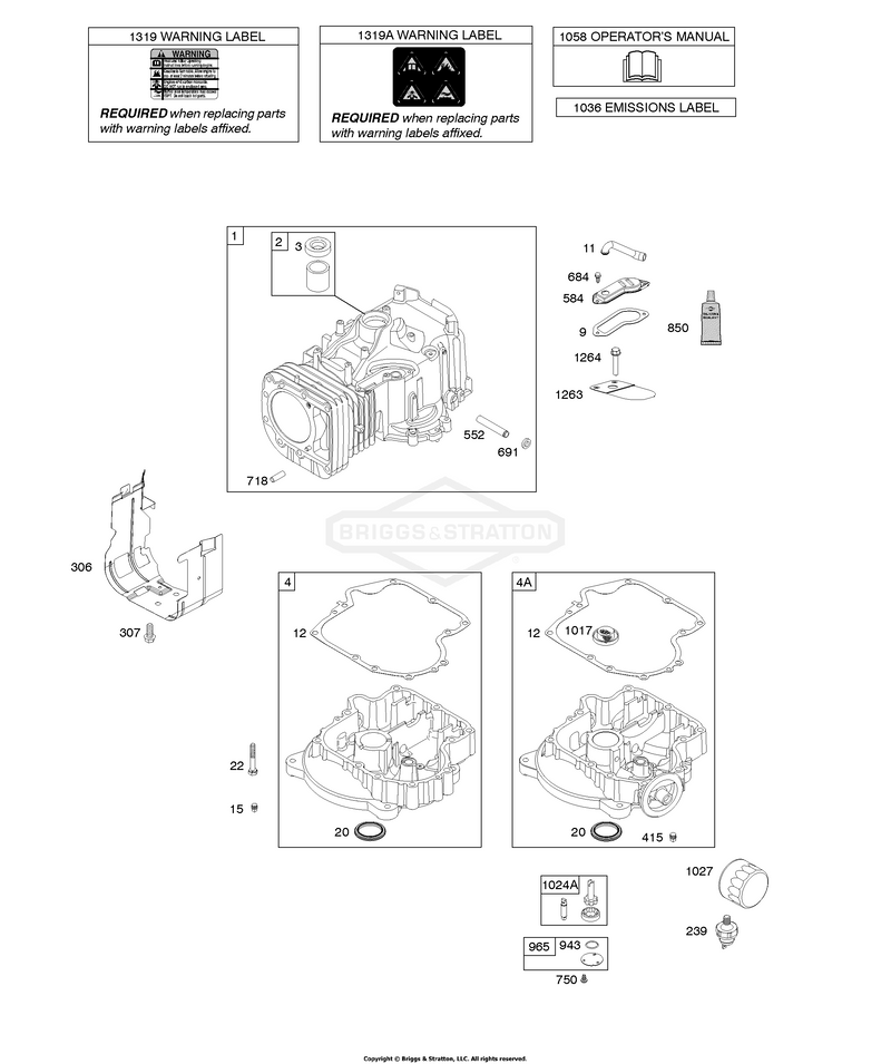 Cylinder, Engine Sump, Lubrication, Operator's Manual, Warning Label