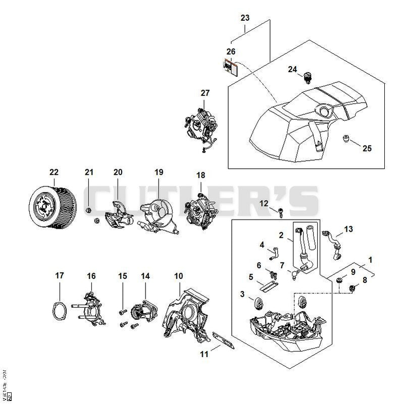 Air baffle, Carburetor bracket, Shroud