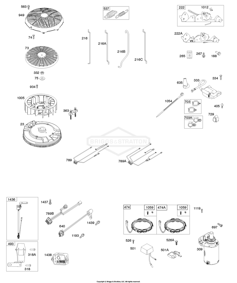 Flywheel, Controls, Wire Harness, Starter, Alternator