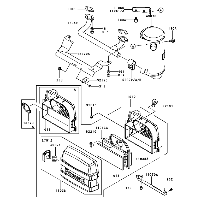 Air FilterMuffler Assembly Kawasaki FH451V-BS04