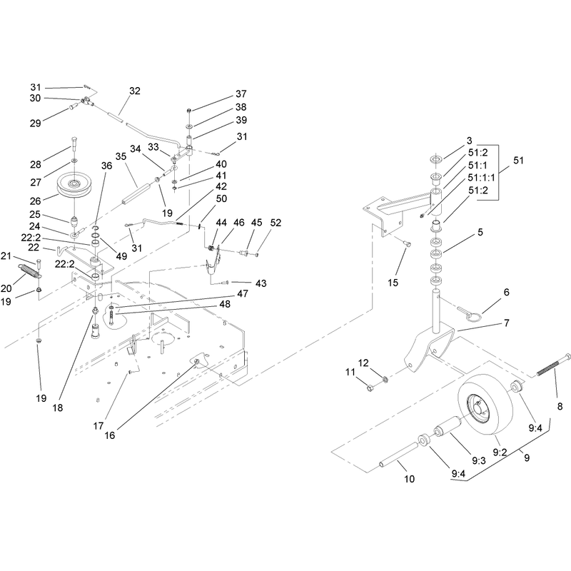 Front Caster and Blade Brake Assembly