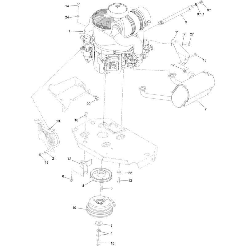 Engine, Clutch and Muffler Assembly
