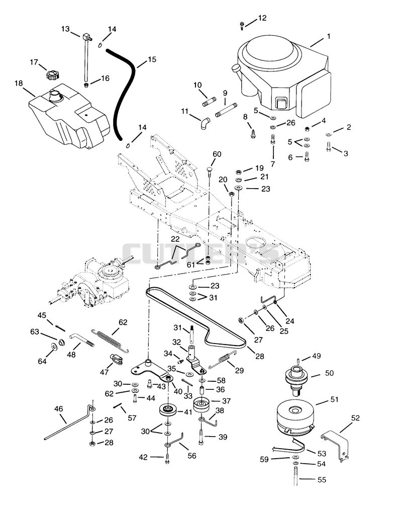 Engine, Fuel Tank & Belt Drive