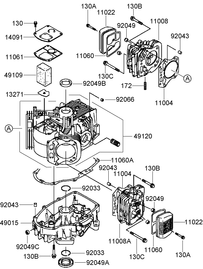 Cylinder and Crankcase Assembly Kawasaki FH541V DS23