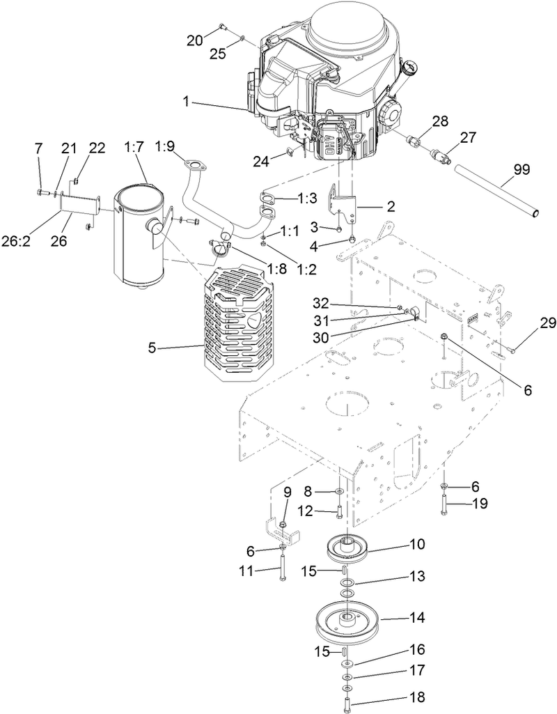 Engine Clutch and Muffler Assembly