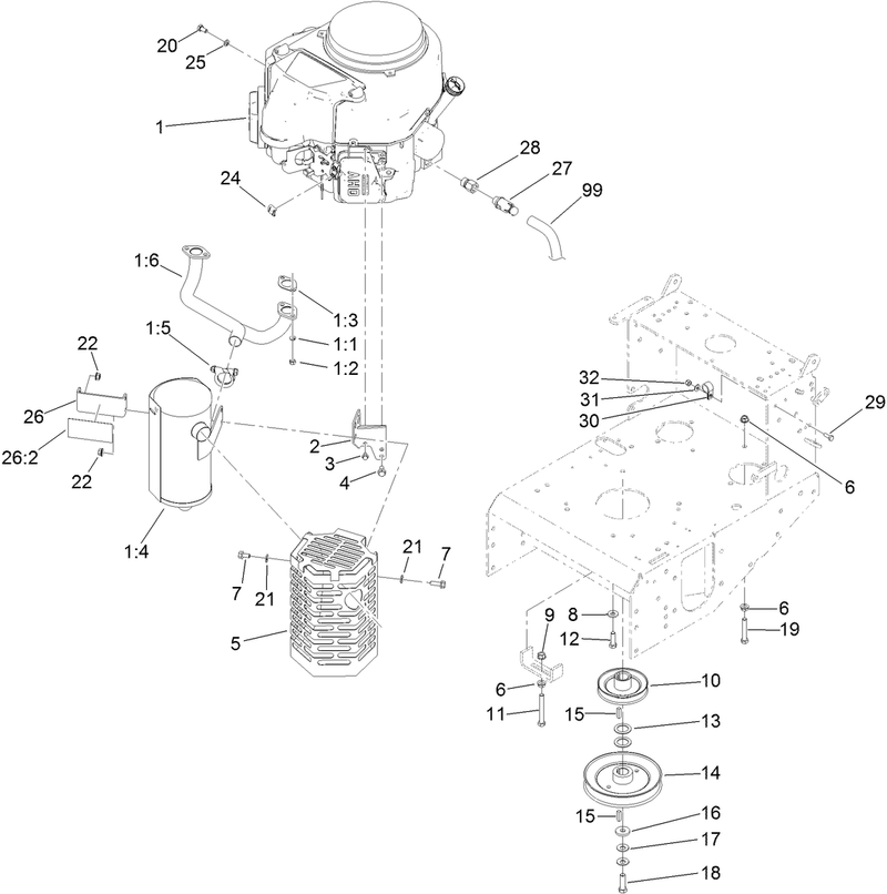 Engine and Muffler Assembly