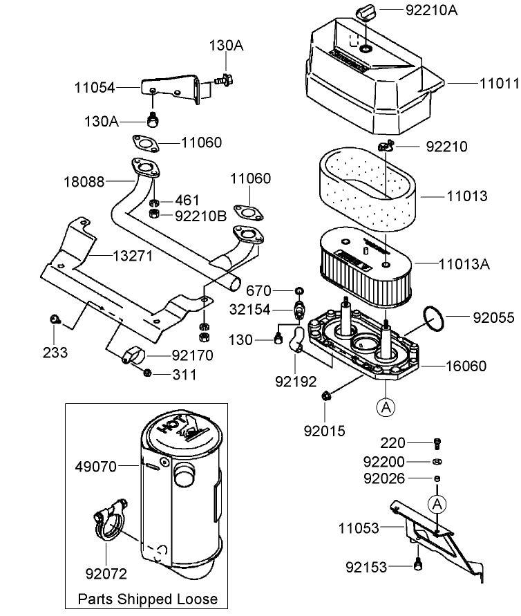 Air Filter and Muffler Assembly Kawasaki FH430V AS35