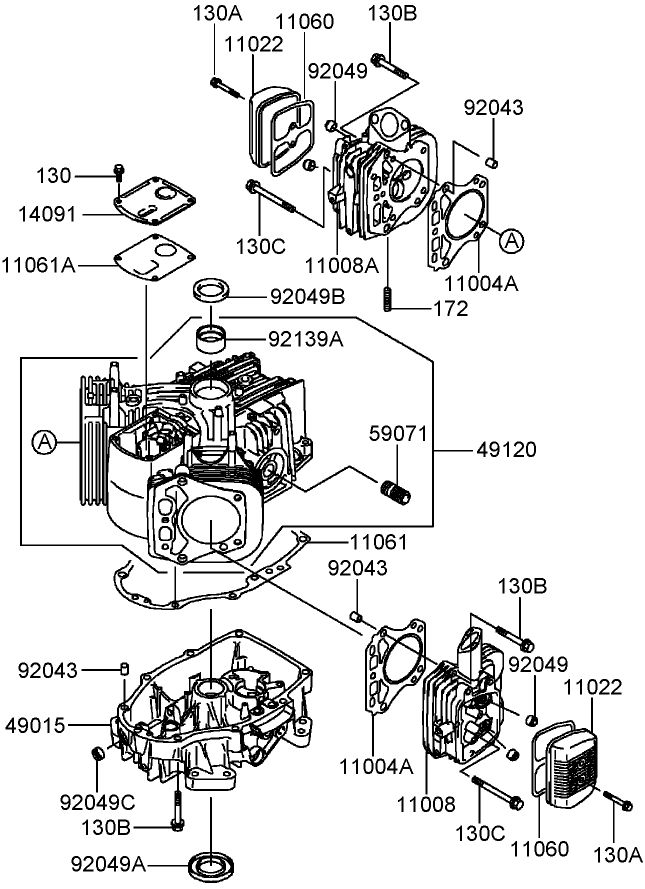 Cylinder and Crankcase Assembly Kawasaki FH430V DS28