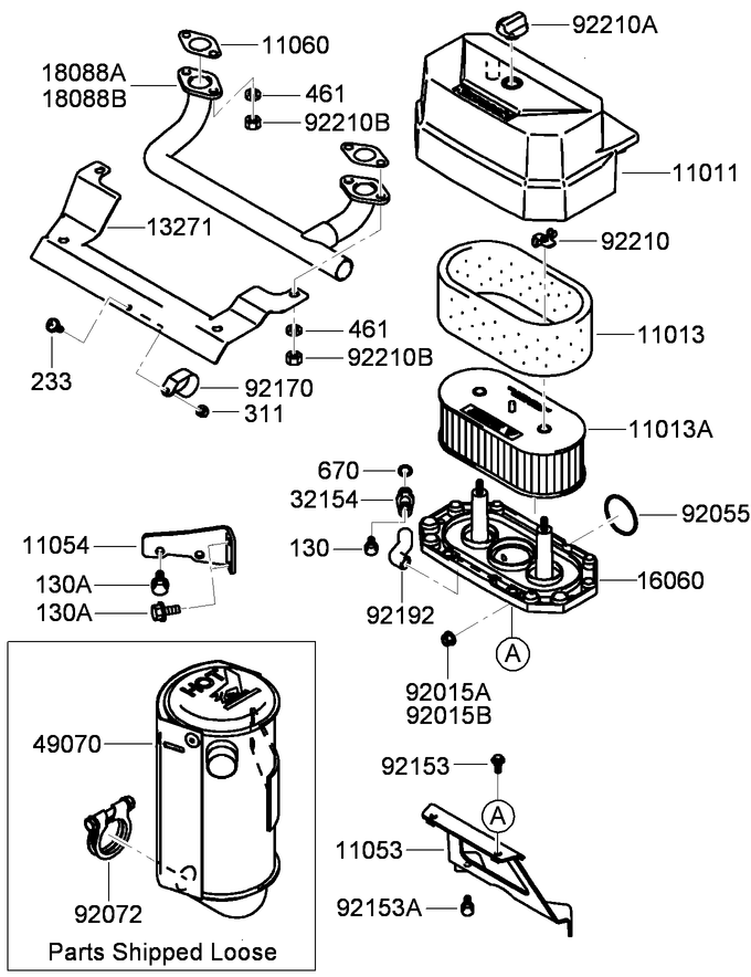 Air Filter and Muffler Assembly Kawasaki FH430V ES28