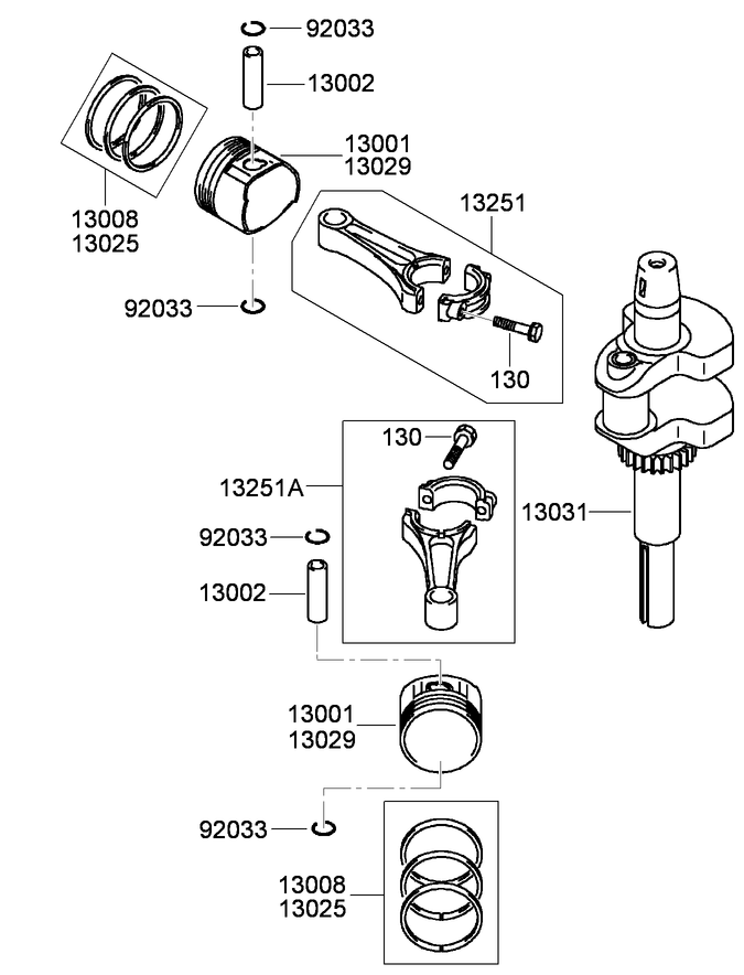 Piston and Crankshaft Assembly Kawasaki FH430V ES28