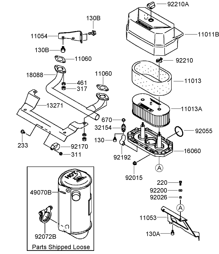 Air Filter and Muffler Assembly Kawasaki FH430V DS28