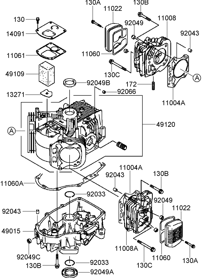 Cylinder and Crankcase Assembly Kawasaki FH541V ES30
