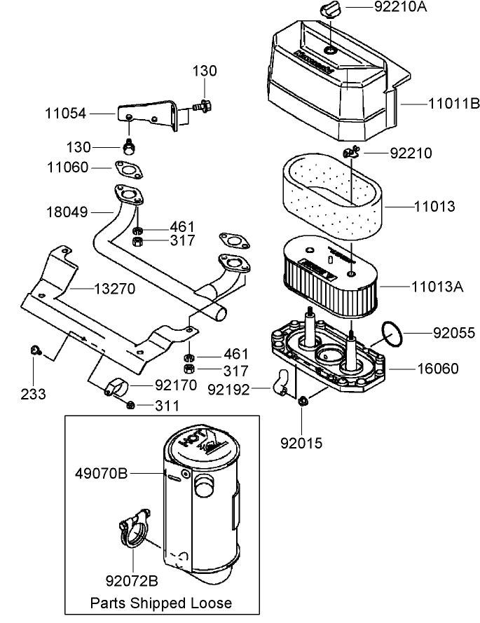 Air Filter and Muffler Assembly Kawasaki FH541V ES30